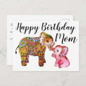 Schattigee boho olifant happy birthday moeder briefkaart (Voorkant / Achterkant)
