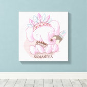 Schattigee boho olifant meisje kwekerij canvas afdruk (Insitu (Houten vloer))