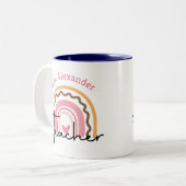 Schattigee Boho Rainbow Teacher Appreciation Monog Tweekleurige Koffiemok (Voorkant links)