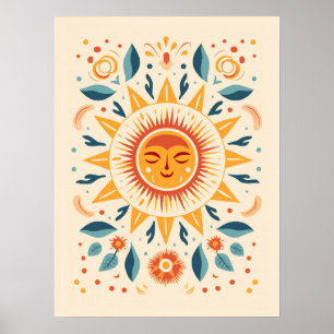 Schattigee Boho  Retro Celestial Sun Poster