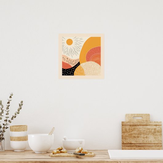 Schattigee Boho Retro Zon Over Rolling Hills Poster (Keuken)