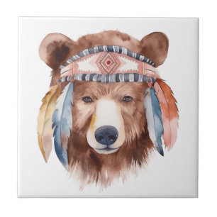 Schattigee boho waterverf hippie beer ontwerp tegeltje