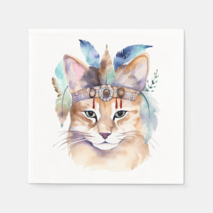 Schattigee boho waterverf hippie cat design servet