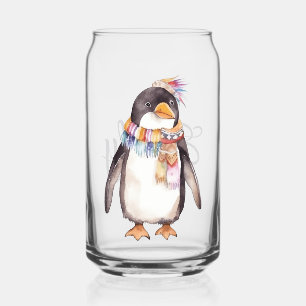 Schattigee boho waterverf hippie pinguïn ontwerp blikvorm glas