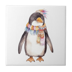 Schattigee boho waterverf hippie pinguïn ontwerp tegeltje