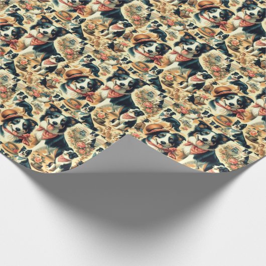 Schattigee Border Collie naadloos Cadeaupapier (Hoek)