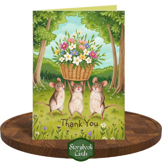 Schattigee Bos Muizen en Wildflowers Basket Bedank Kaart