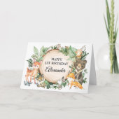 Schattigee bosbeboste dieren vrolijk jarig kaart (Voorkant)