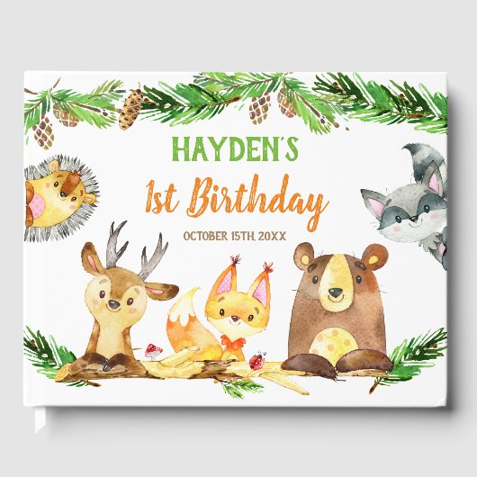 Schattigee bosbeesten Waterverf Verjaardag Gastenboek (Voorkant)