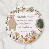 Schattigee bosdieren 1e verjaardagsfeest bedankjes labels (Voorkant)