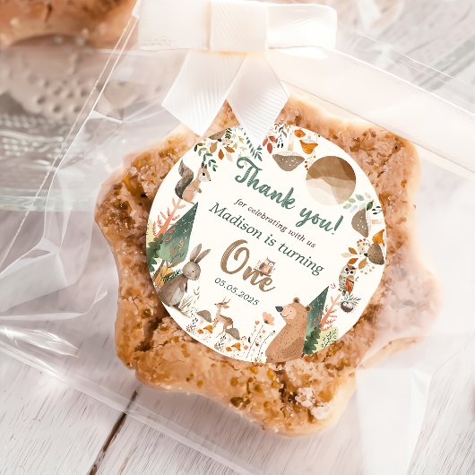 Schattigee bosdieren 1e verjaardagsfeest ronde sticker