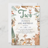 Schattigee bosdieren 2e verjaardagsfeest kaart (Voorkant)