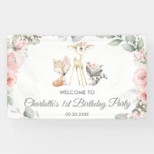 Schattigee bosdieren bloemenverjaardagsachtergrond spandoek (Horizontaal)