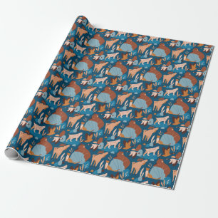 Schattigee bosdieren, donker naadloos ontwerp. cadeaupapier