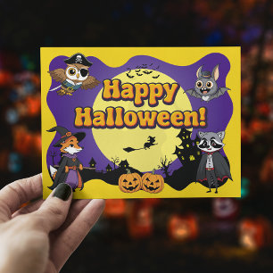 Schattigee bosdieren in kostuum Happy Halloween Briefkaart