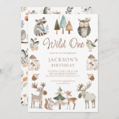 Schattigee bosdieren op één 1e verjaardag kaart (Voorkant / Achterkant)