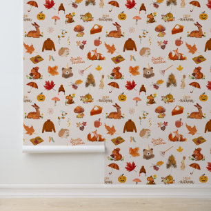 Schattigee bosdieren paddenstoelen herfstbladeren behang