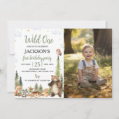 Schattigee bosdieren Wild One 1st Birthday Foto Kaart (Voorkant)