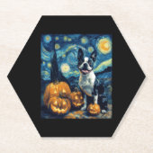 Schattigee Boston Terrier Dog Halloween Jack O Lan Kartonnen Onderzetters (Voorkant)