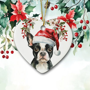 Schattigee Boston Terrier Dog Holly Berry Christma Keramisch Ornament