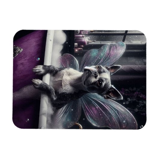 Schattigee Boston Terrier Fairy in een Paarse badk Magneet (Horizontaal)