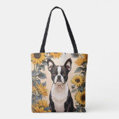 Schattigee Boston Terrier gele zonnebloemen Draagtas (Achterkant)