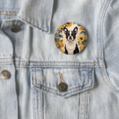Schattigee Boston Terrier gele zonnebloemen Ronde Button 5,7 Cm (In situ)