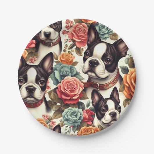 Schattigee Boston Terrier Illustratie Papieren Bordje (Voorkant)