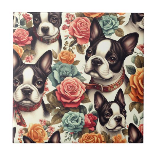 Schattigee Boston Terrier Illustratie Tegeltje (Voorkant)