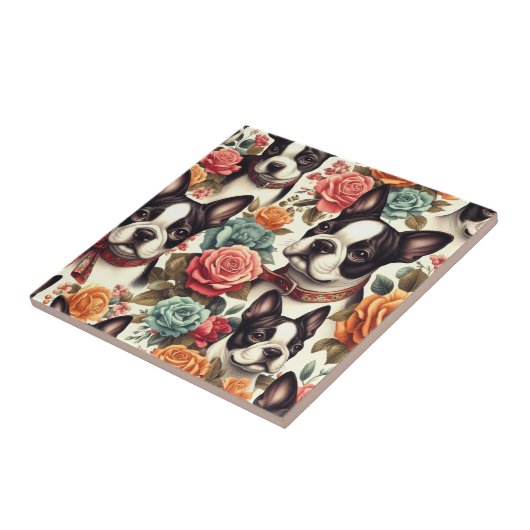 Schattigee Boston Terrier Illustratie Tegeltje (Zijkant)