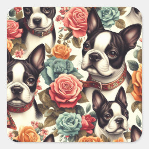 Schattigee Boston Terrier Illustratie Vierkante Sticker