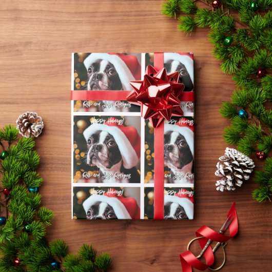 Schattigee Boston Terrier met oversized Santa Hat Cadeaupapier (Feestdagen Geschenken)