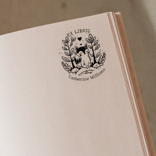 Schattigee bosvos, bibliotheek ex libris 	rubberstempel