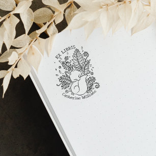 Schattigee botanische vos, bibliotheek ex libris 	rubberstempel