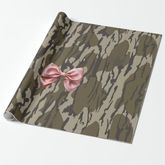 Schattigee Bottomland Camo Esthetische Roze Ribbon Cadeaupapier (Uitgerold)