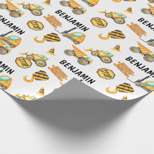 Schattigee Bouwvoertuigen Jongen Verjaardag Cadeaupapier (Hoek)