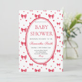 Schattigee Bow & hart Baby shower Uitnodiging (Staand voorkant)