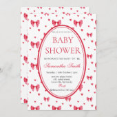 Schattigee Bow & hart Baby shower Uitnodiging (Voorkant / Achterkant)