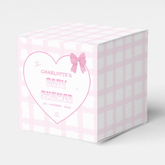 Schattigee Bow Pastel Pink Gingham Baby shower Bedankdoosjes (Voorkant Zijde)