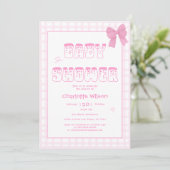 Schattigee Bow Pastel Pink Gingham Baby shower Kaart (Staand voorkant)