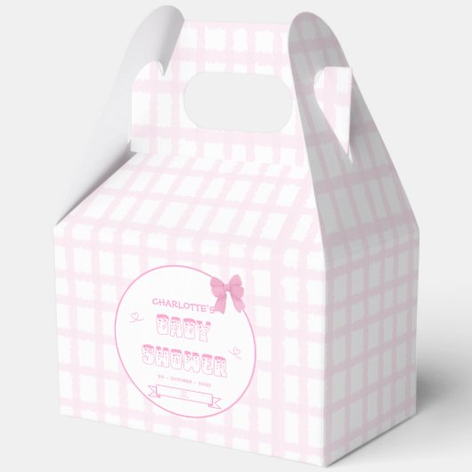 Schattigee Bow Pastel Roze Gingham Baby shower Gab Bedankdoosjes (Voorkant)