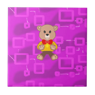 Schattigee Bowtie Teddy Bear Roze Geometrische Ker Tegeltje