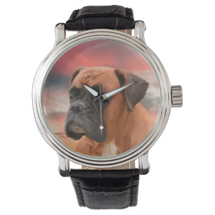 Schattigee Boxer Dog Water Kleur Olieverfschilderi Horloge