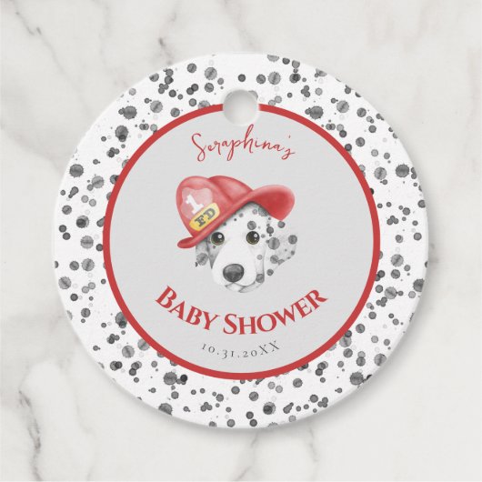 Schattigee Brandweerman Dalmatische Baby shower Bedankjes Labels (Voorkant)