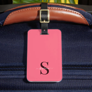 Schattigee Bright Pink Monogram Initialen en naam Bagagelabel