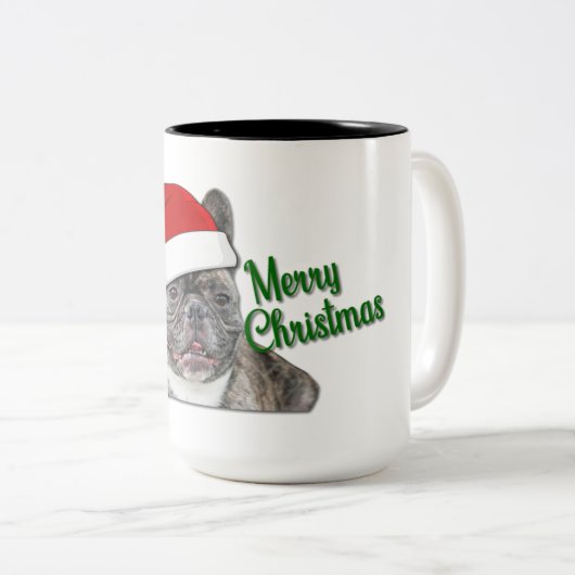 Schattigee Brindle Franse Bulldog Puppy Santa Tweekleurige Koffiemok (Voorkant rechts)