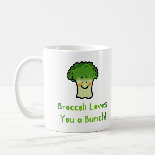 Schattigee Broccoli Pun Cartoon Design Koffiemok (Links)