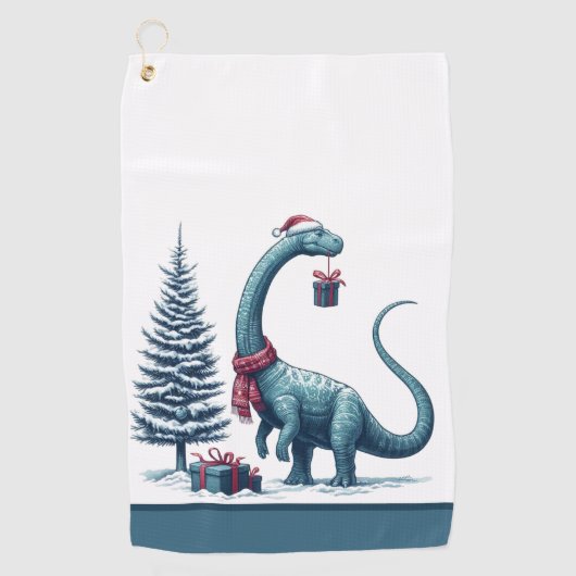 Schattigee Brontosaurus Kerst Golf Handdoek (Voorkant)
