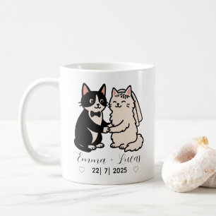 Schattigee bruid & bruidegom katten gepersonalisee koffiemok