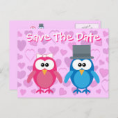 Schattigee bruid & bruidegom uilen Save the Date W Aankondigingskaart (Voorkant / Achterkant)